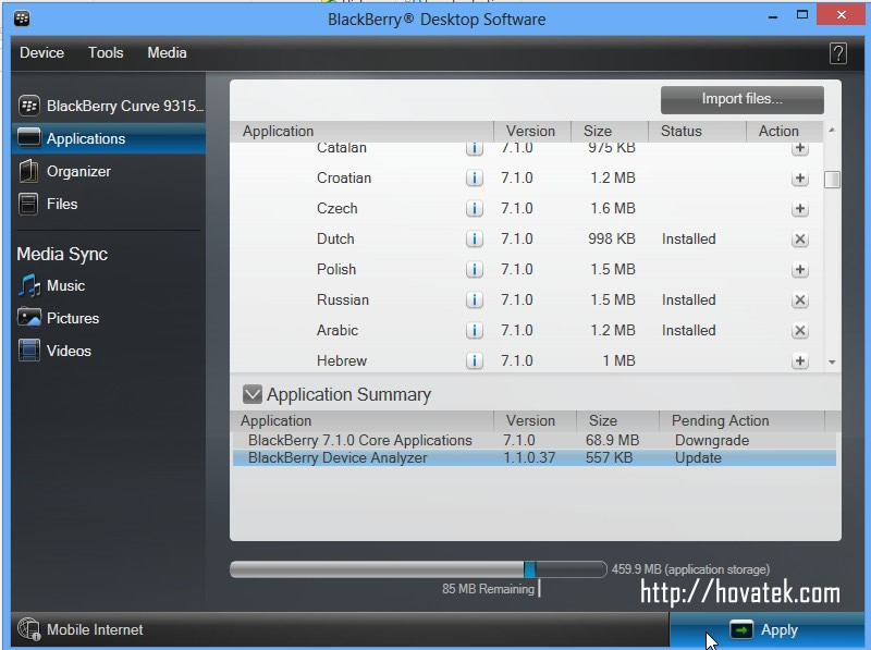 install blackberry application using pc 7