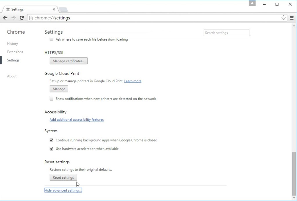 how to reset google chrome settings to default