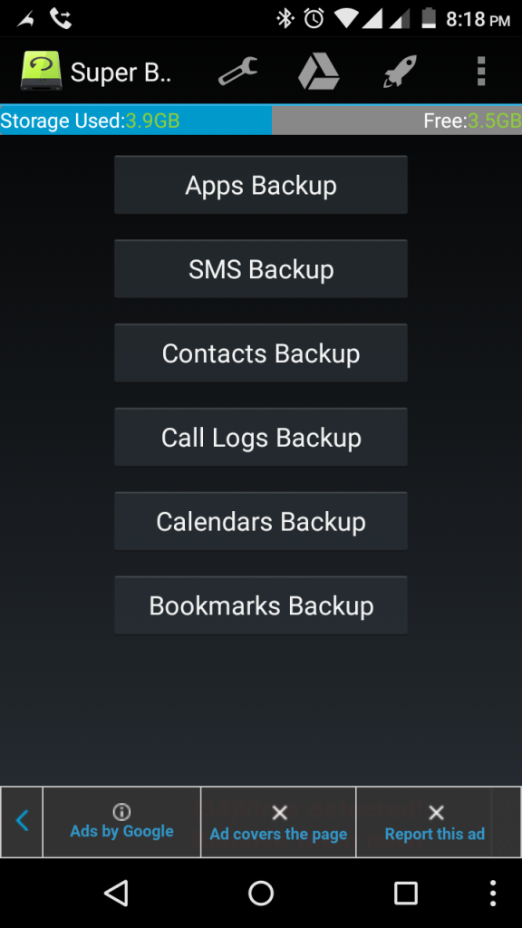 Backup your Android Apps, SMS, Contacts, Call Logs, Calendars and