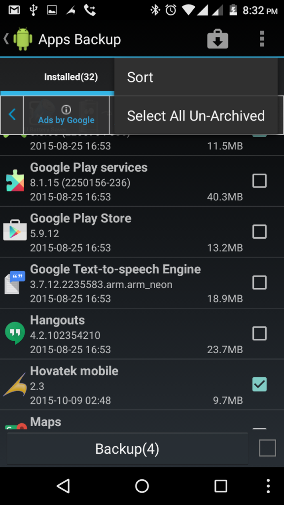 how to backup Android applications