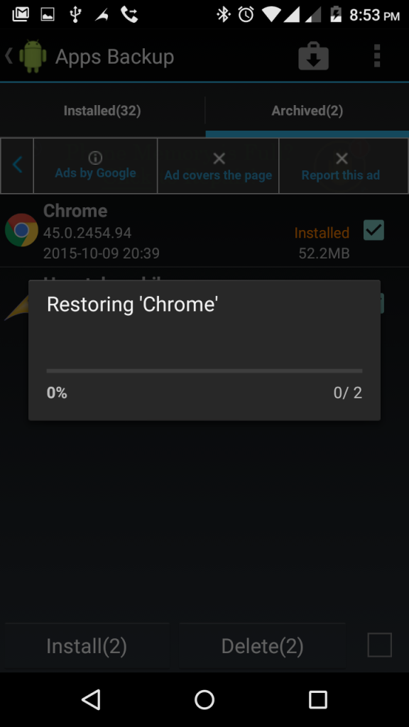 restoring android applications