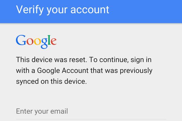Verify your account Google This device was reset‘ To continue, Sign in with a Google Account that was previously synced on this device. Enter your emai