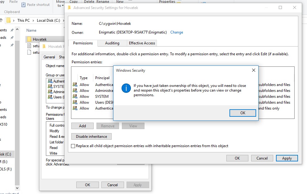 switching folder permission windows 8, 7,10