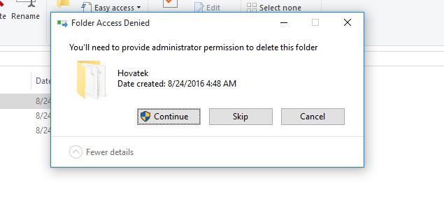 Deleting folder asking for permission