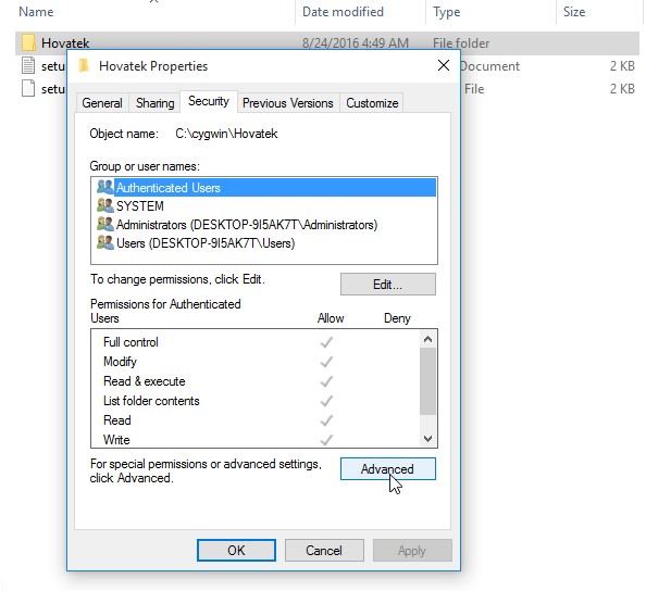 Windows advanced security menu