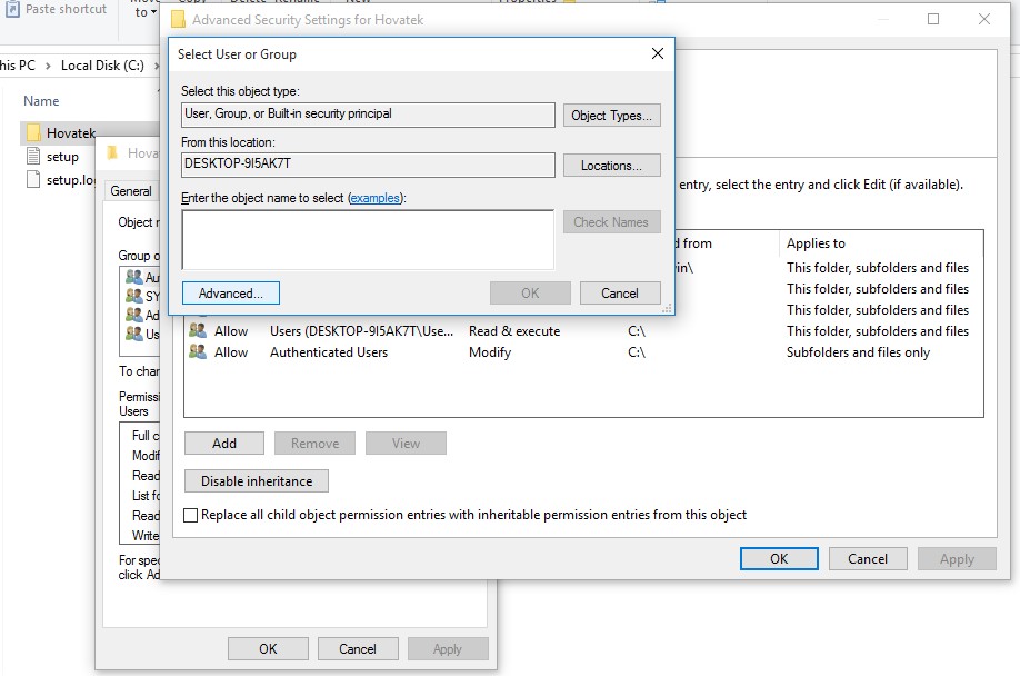 change file ownership windows advanced settings