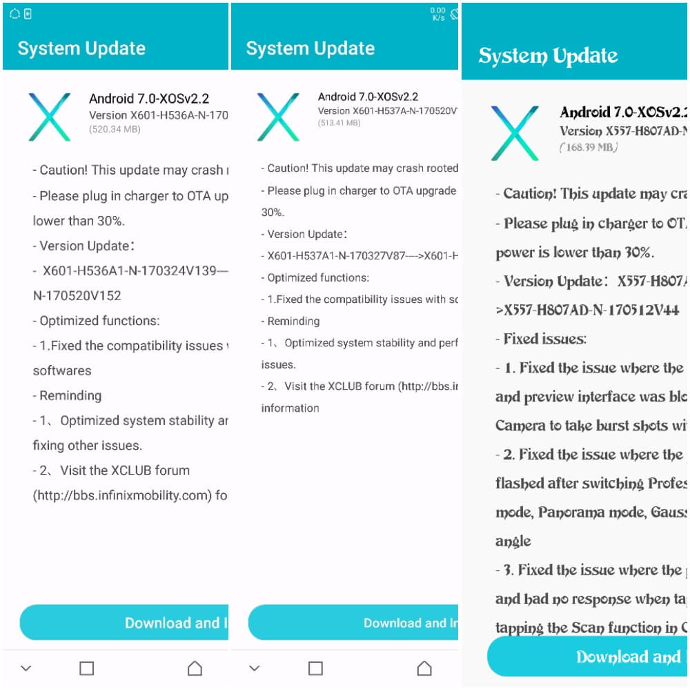 Infinix Hot 4, Note 3 & Note 3 Pro latest OTA update bug fix May 2017