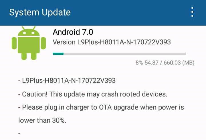 Tecno L9 Plus Nougat OTA update