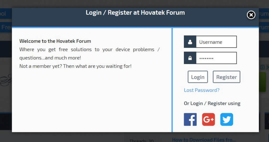Hovatek Forum social login