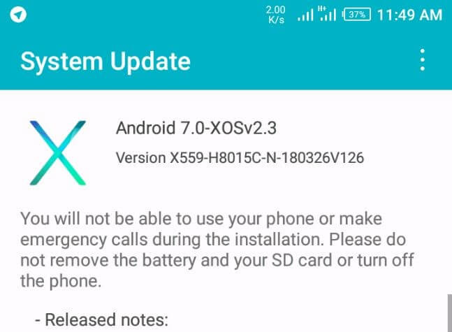 Infinix X559-H8015C-N-180326V126 OTA update