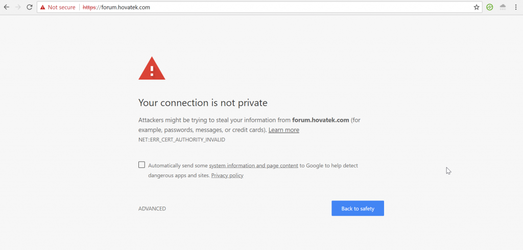 We're aware of the Your connection is not private error on our website
